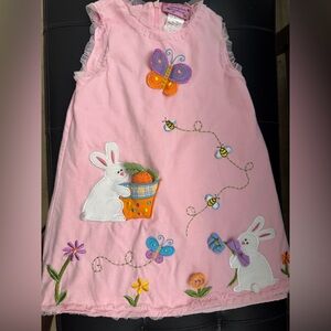 Springtime Creations Pink Baby Dress with Bunny, Butterfly & Bee Appliqué